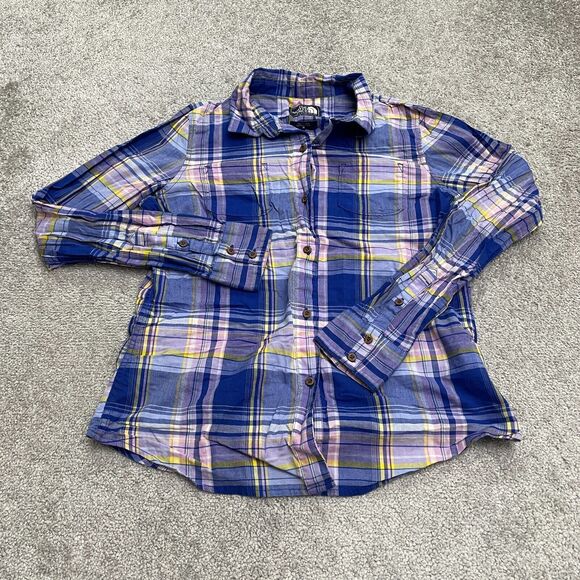 The North Face Plaid Shirt Womens Medium Purple Plaid Long Sleeve Button Down - Picture 1 of 11